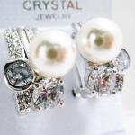 Silver Tone Faux Pearl Deluxe Crystal Earrings.JPG